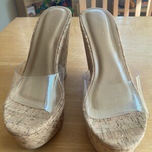 Bamboo Cork and Clear Wedge heel